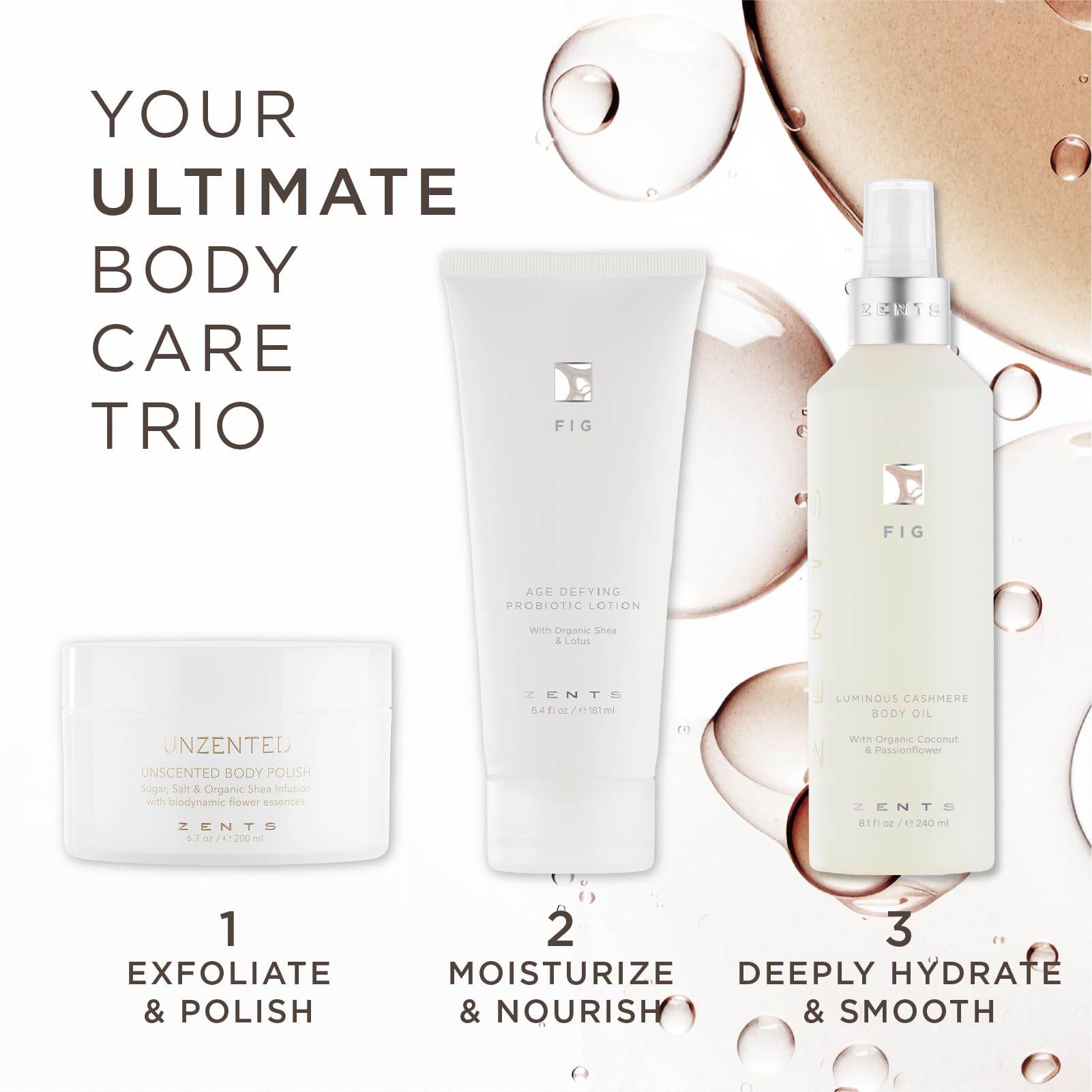 Eco-friendly packaging of ZENTS Luminous Cashmere Body Oil with vegan, cruelty-free formulation.