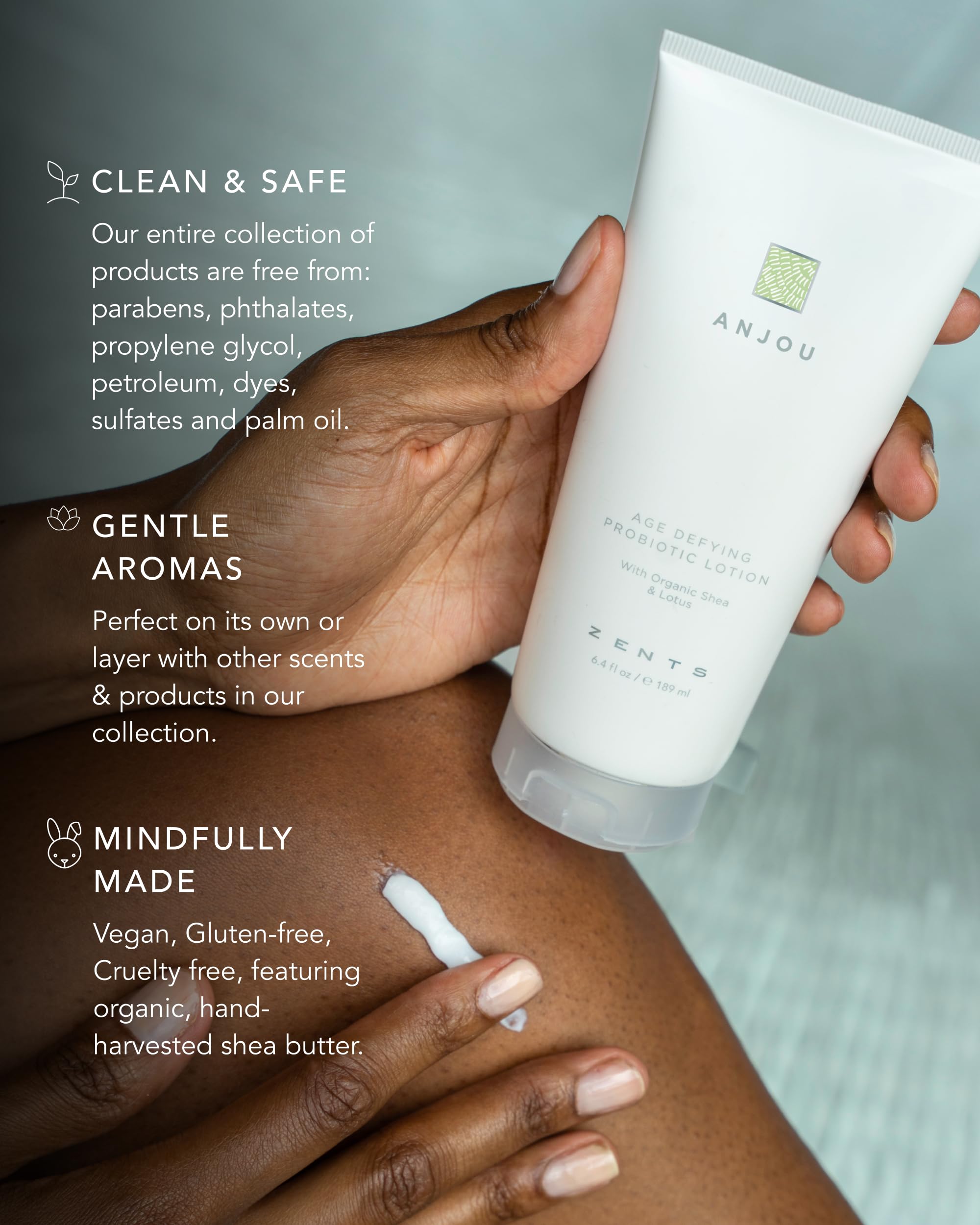 Close-up of hyaluronic acid in Zents Anjou lotion for hydration
