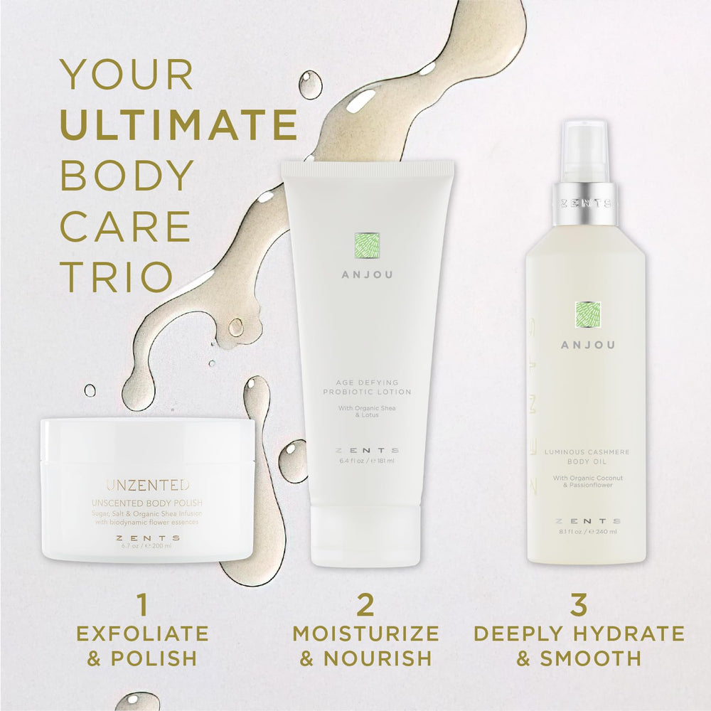 Zents Luminous Cashmere Body Oil Anjou fragrance notes including pear and jasmine