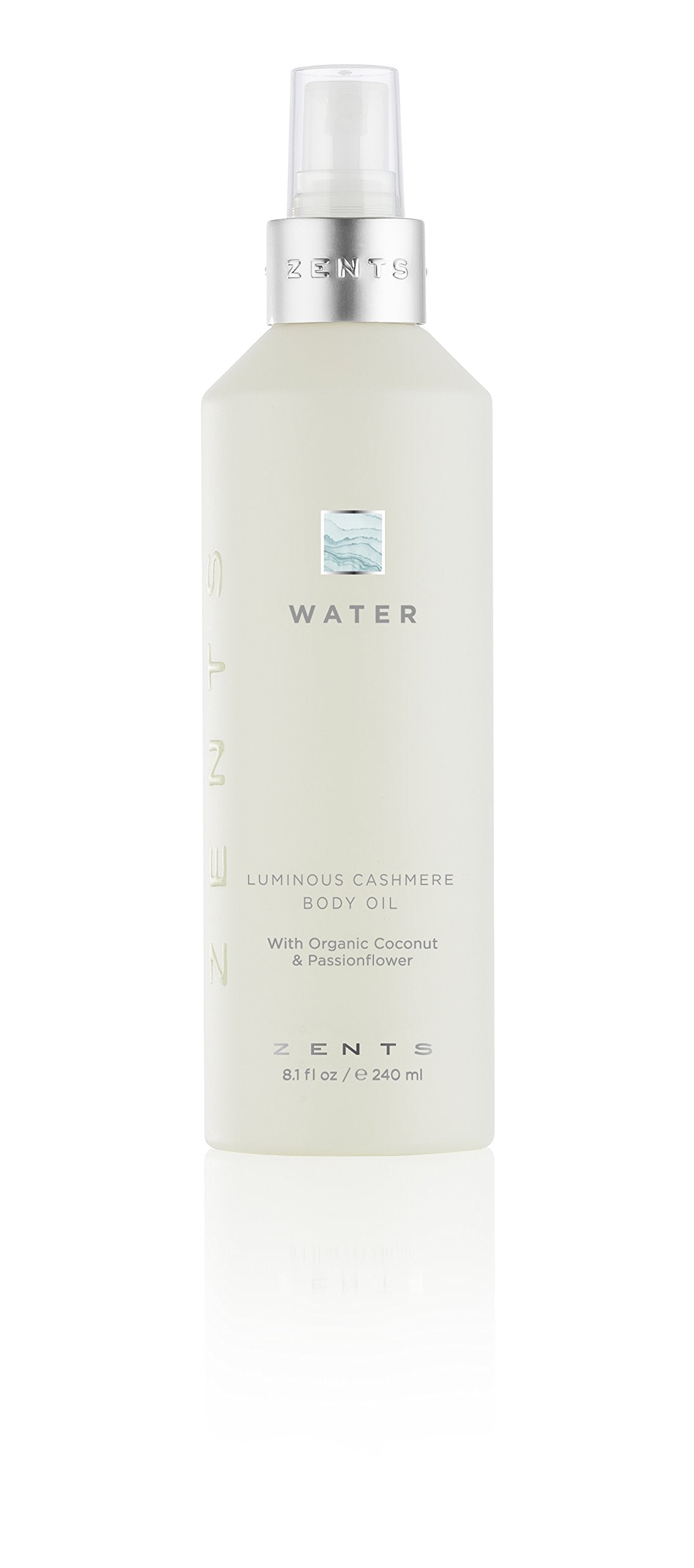 Zents Luminous Cashmere Body Oil bottle provides a lightweight, nourishing sheen for radiant skin.