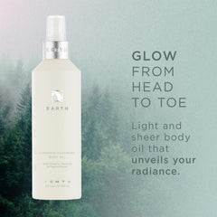 Zents Luminous Cashmere Body Oil Earth fragrance bottle close-up shows silky texture.