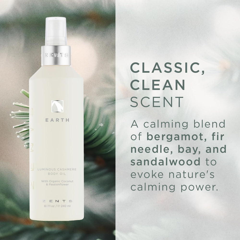 Zents Luminous Cashmere Body Oil application on forearm reveals radiant sheen.