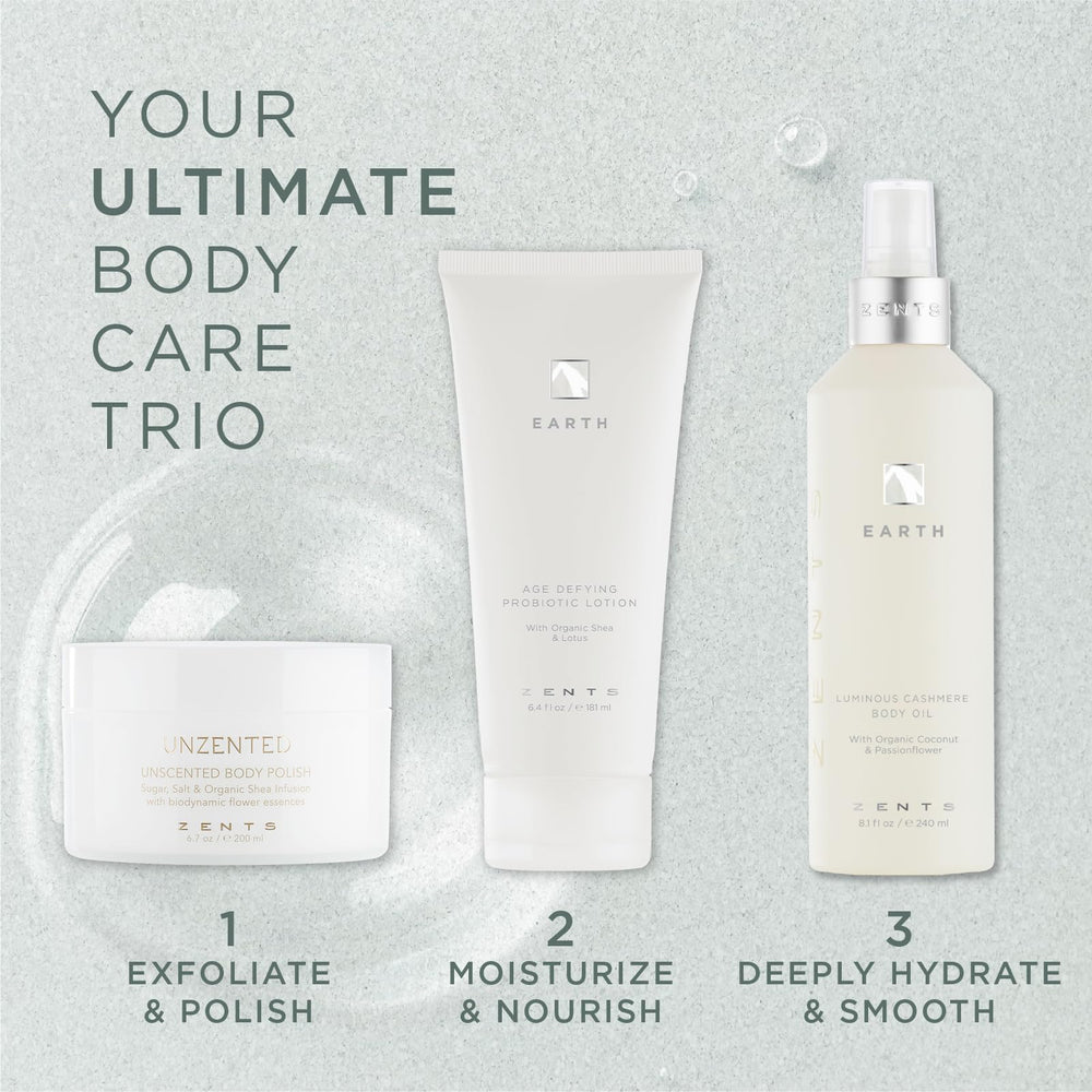 Zents Luminous Cashmere Body Oil eco-friendly packaging reflects vegan and cruelty-free ethos.