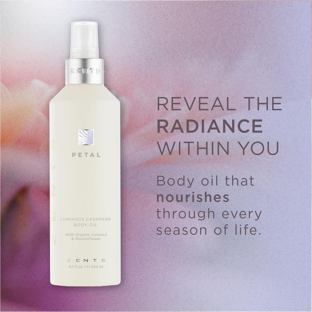 Zents Luminous Cashmere Body Oil spray bottle ready for easy daily application.