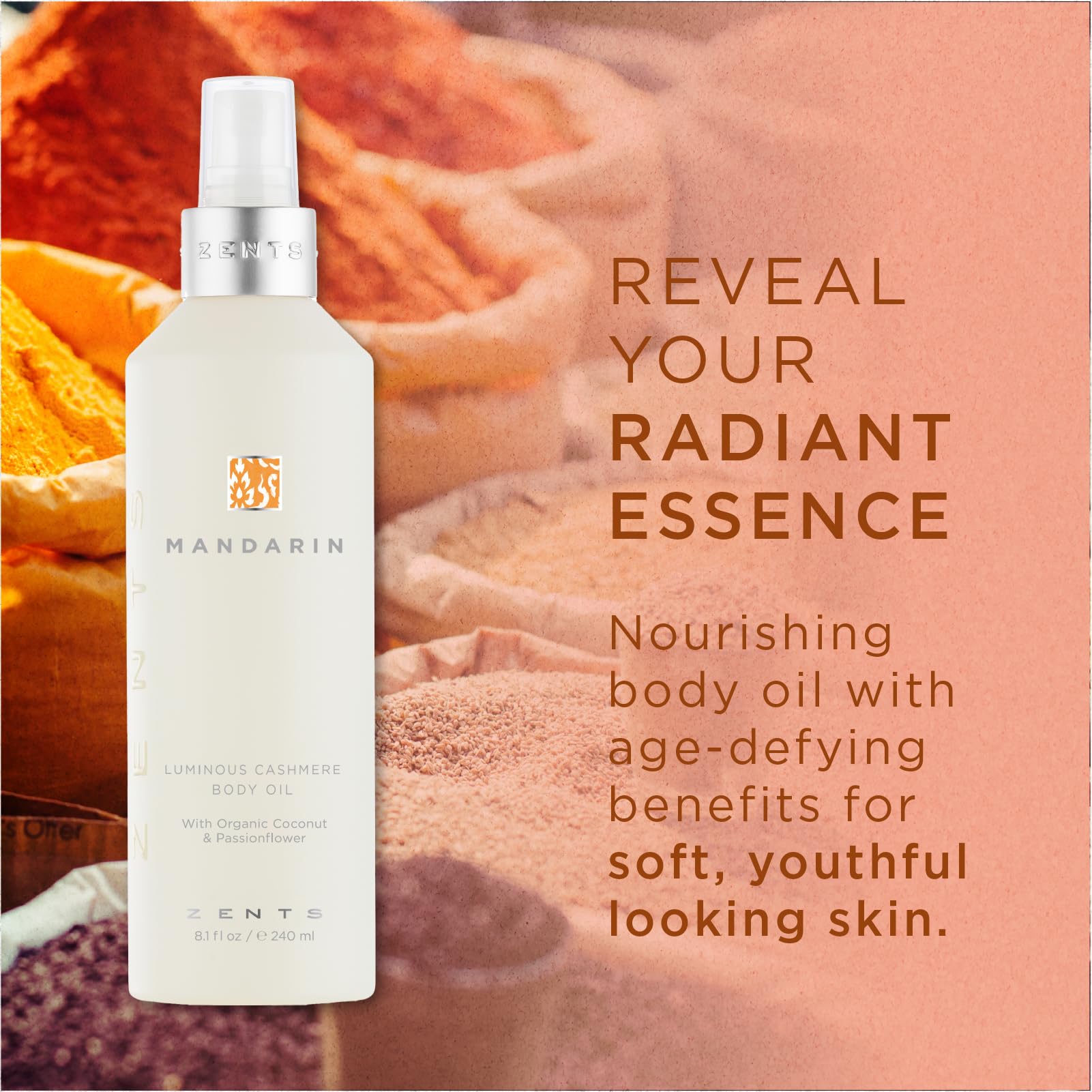 Zents Luminous Cashmere Body Oil spray application for quick hydration