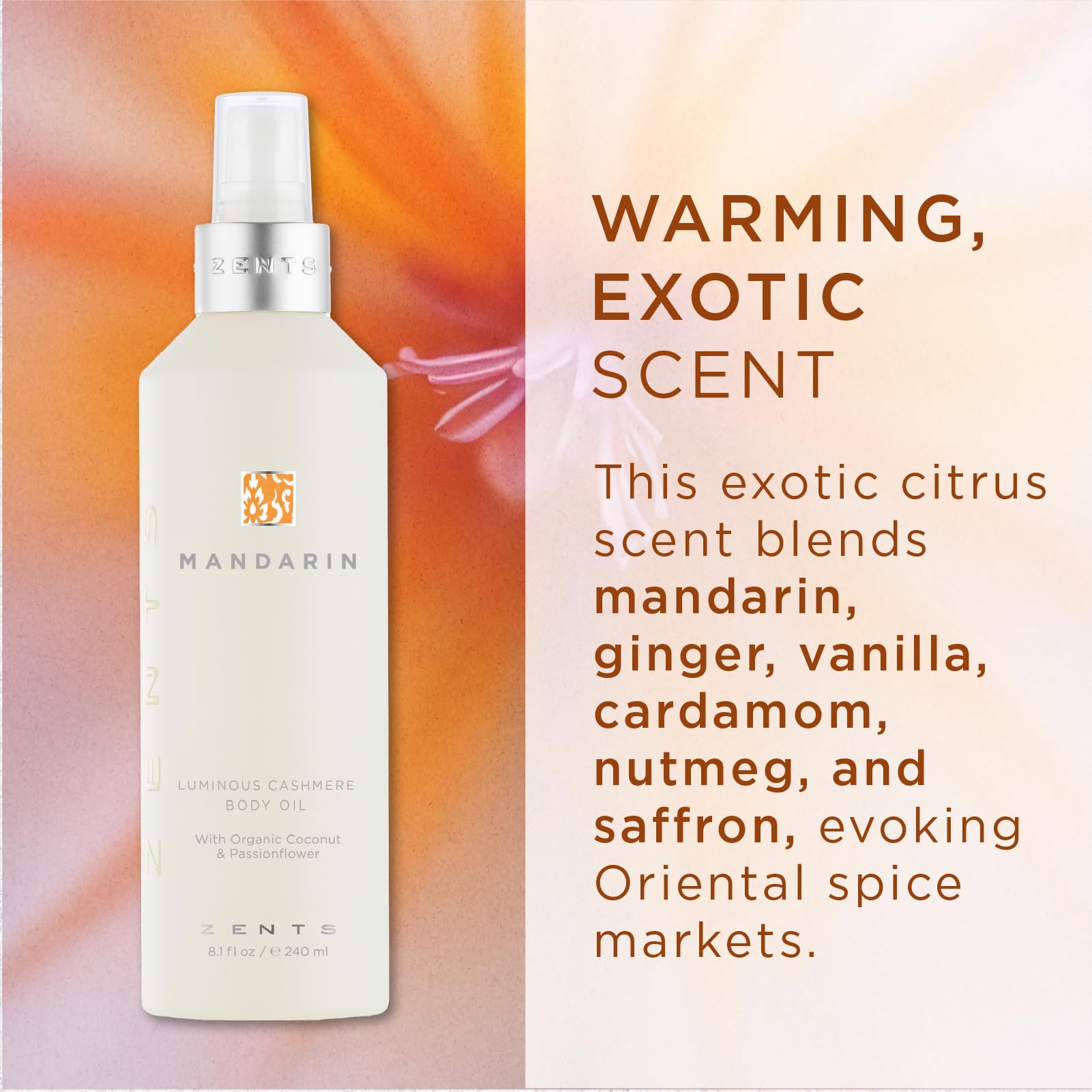 Zents Luminous Cashmere Body Oil vitamin E label highlights nourishment