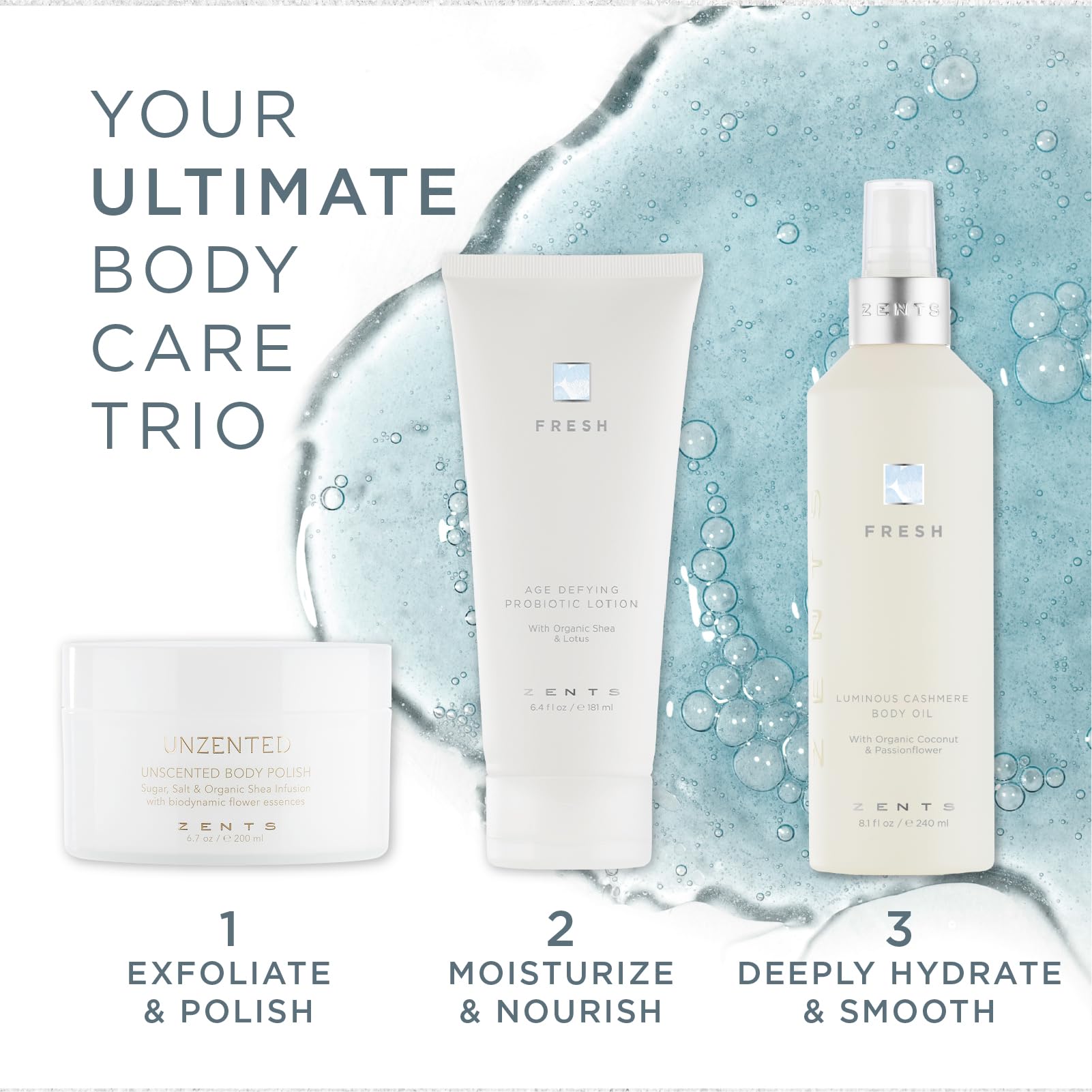 After-sun application with Zents Luminous Cashmere Body Oil softens skin