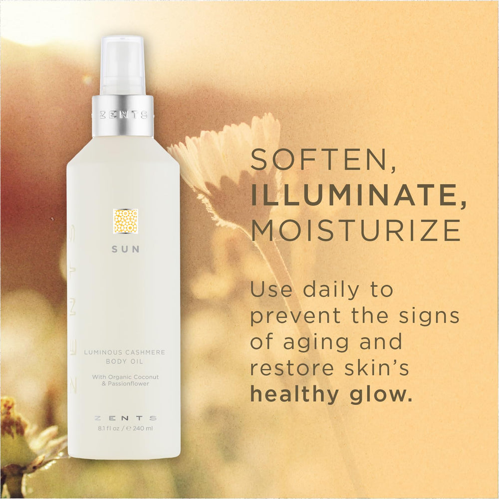 Closeup of Zents Luminous Cashmere bottle highlighting silky texture.