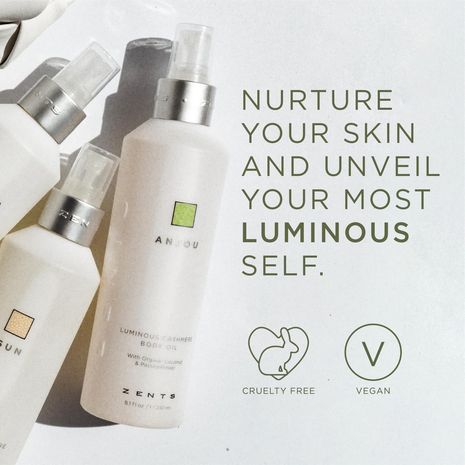 Eco-friendly packaging and vegan, cruelty-free Zents branding.
