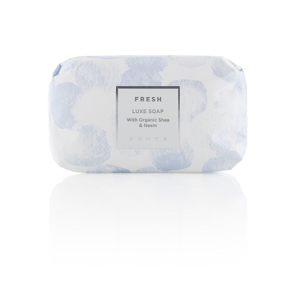 ZENTS triple-milled Luxe Bar Soap packaging signals vegan, cruelty-free luxury.