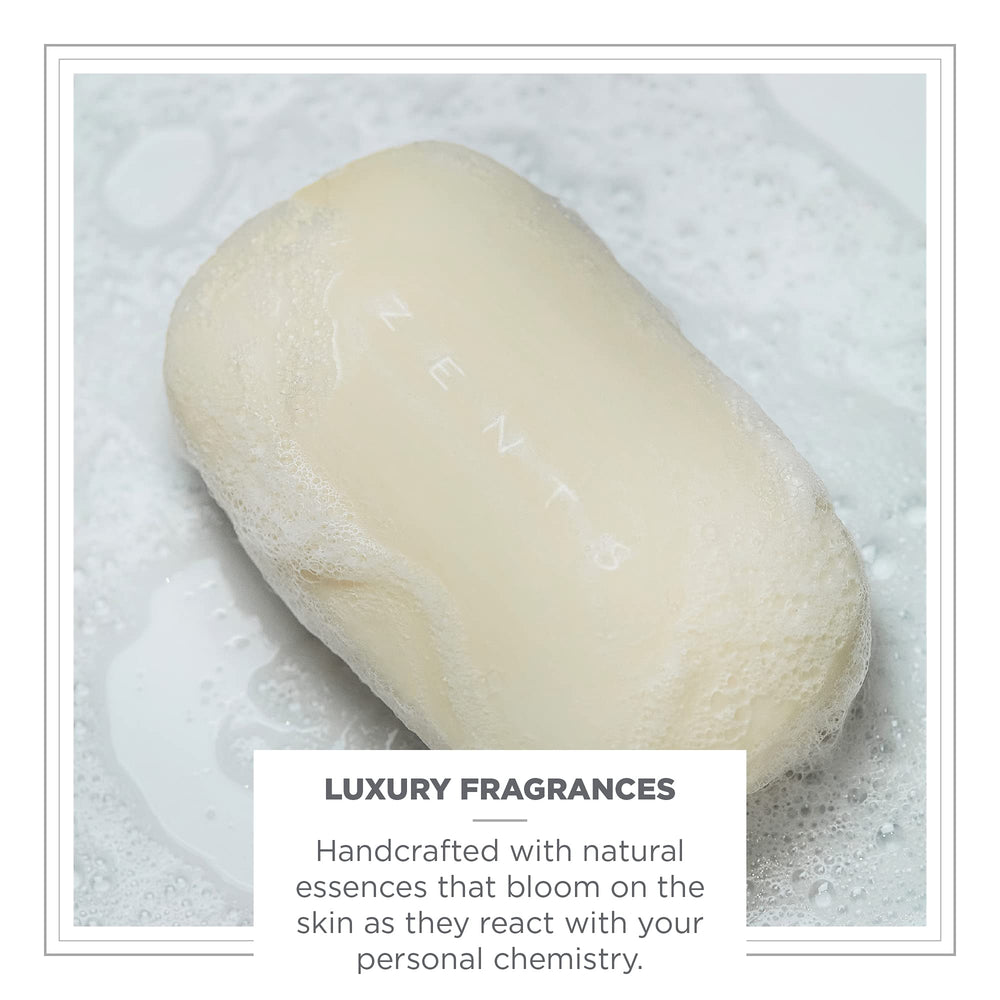 ZENTS Luxe Bar Soap closeup shows creamy texture for smooth skin.
