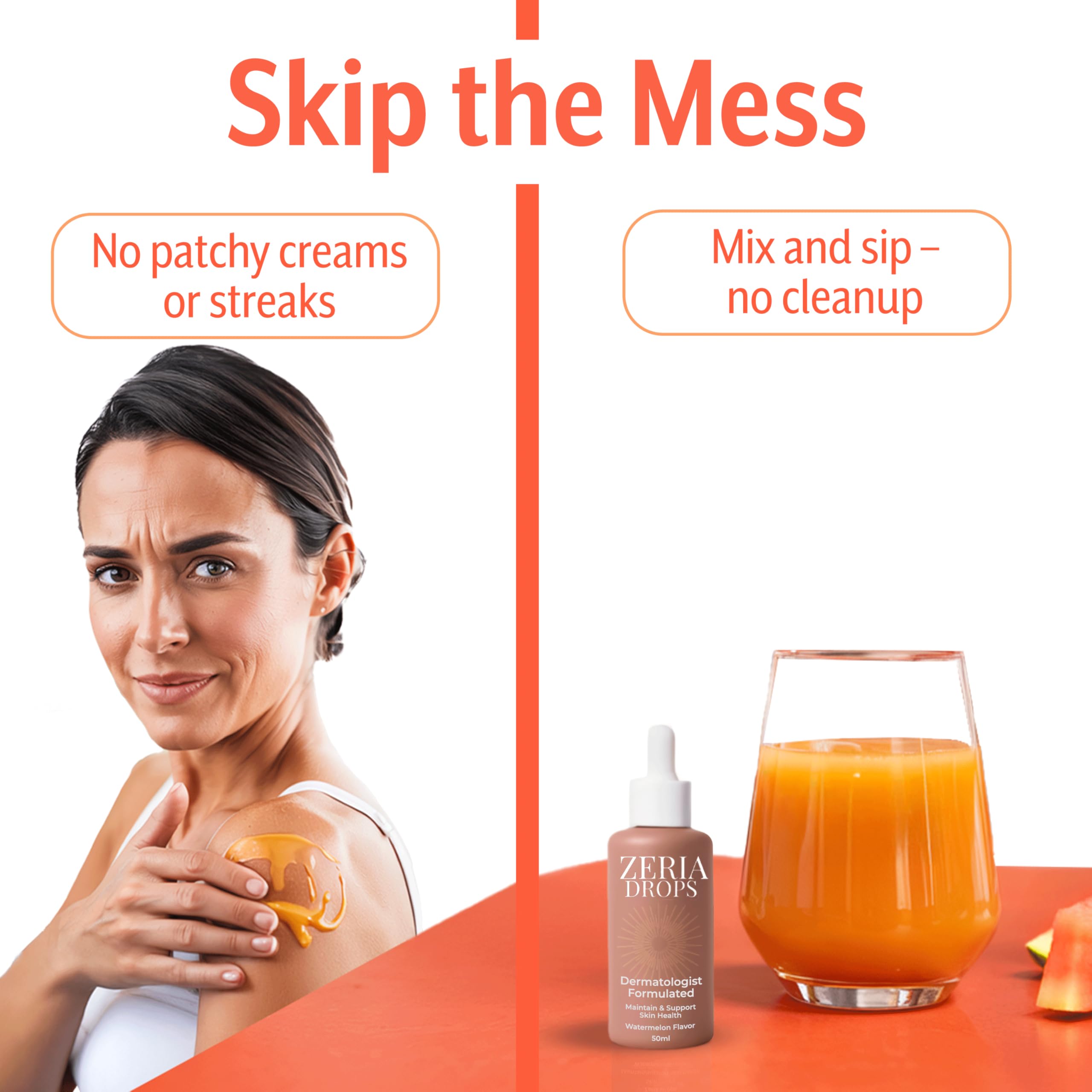 Zeria drops featured in a daily routine with a glass of water.