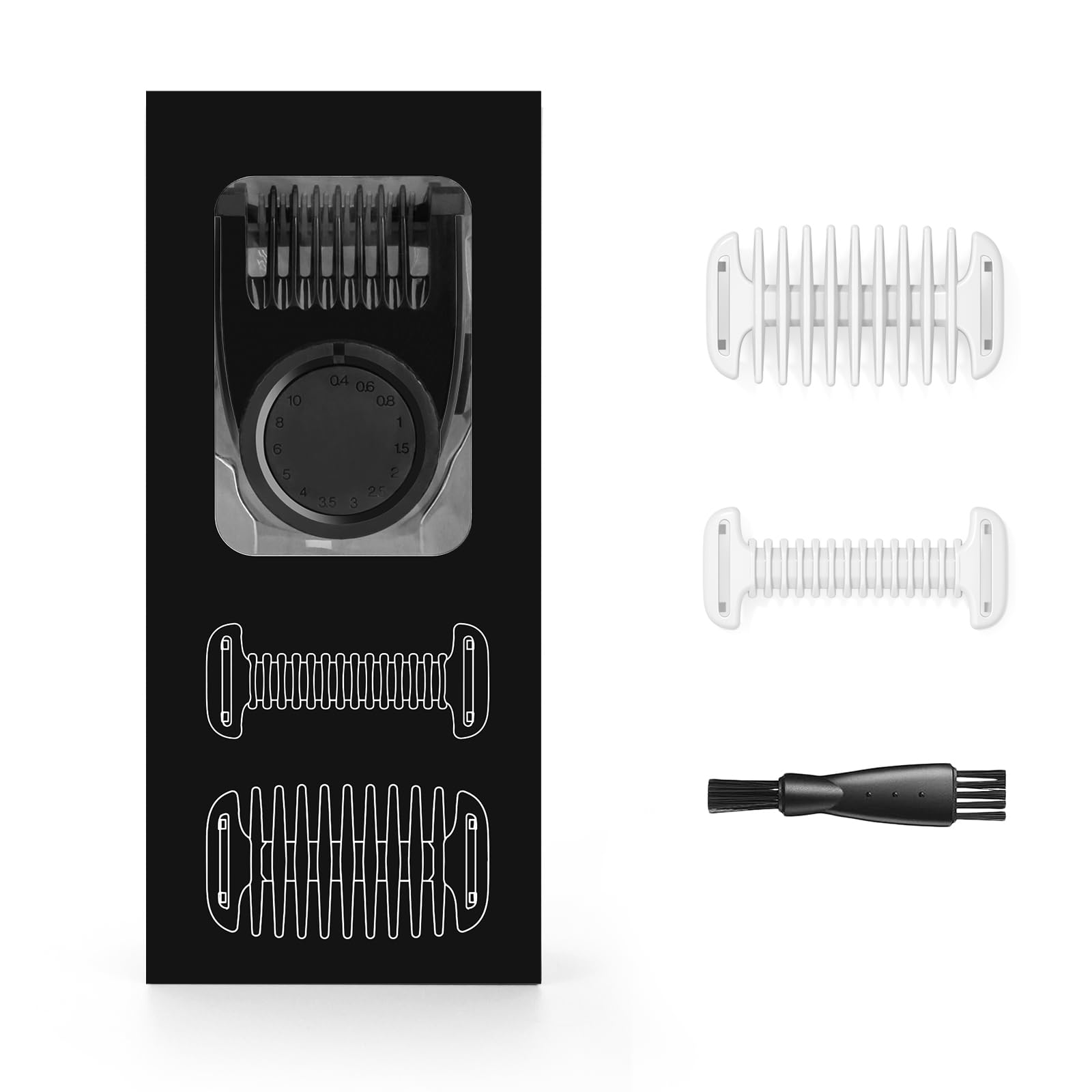 Zerika 14-in-1 guard showing adjustable lengths from 0.4 to 10 mm for precise trimming
