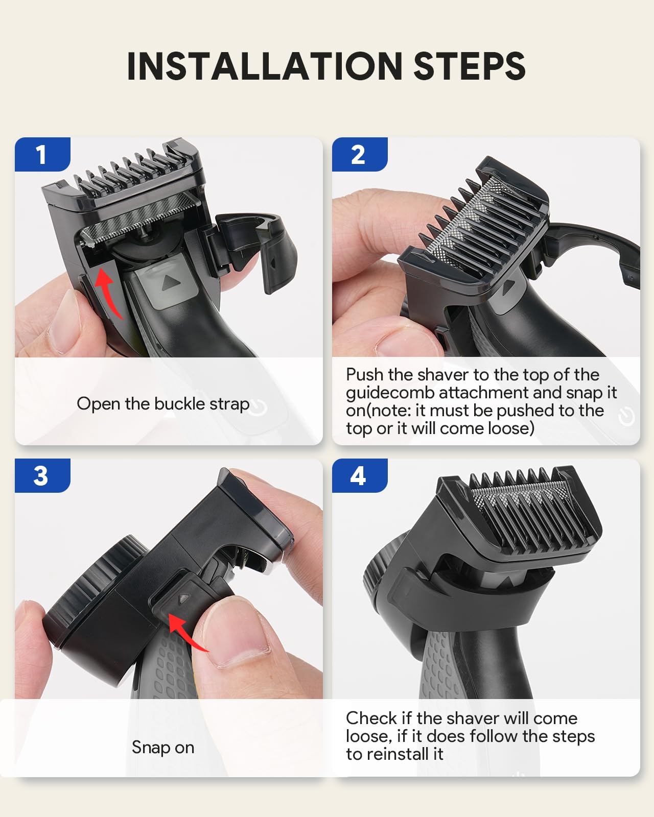 Zerika clip-on guard demonstrates quick setup for smooth length changes