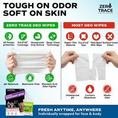 Zero Trace Travel Deodorant Wipes close-up reveals botanical-infused formula for natural refresh.
