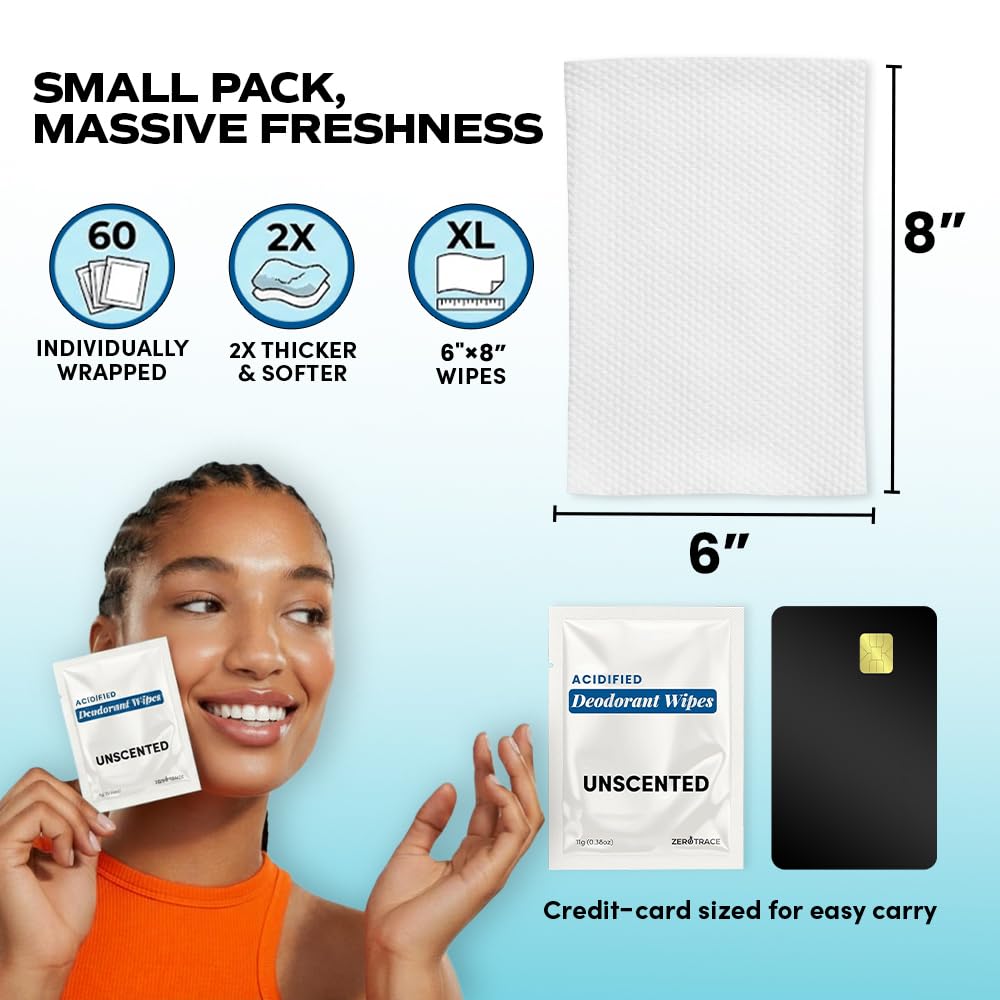 Zero Trace Travel Deodorant Wipes individually wrapped for gym bags and purses.