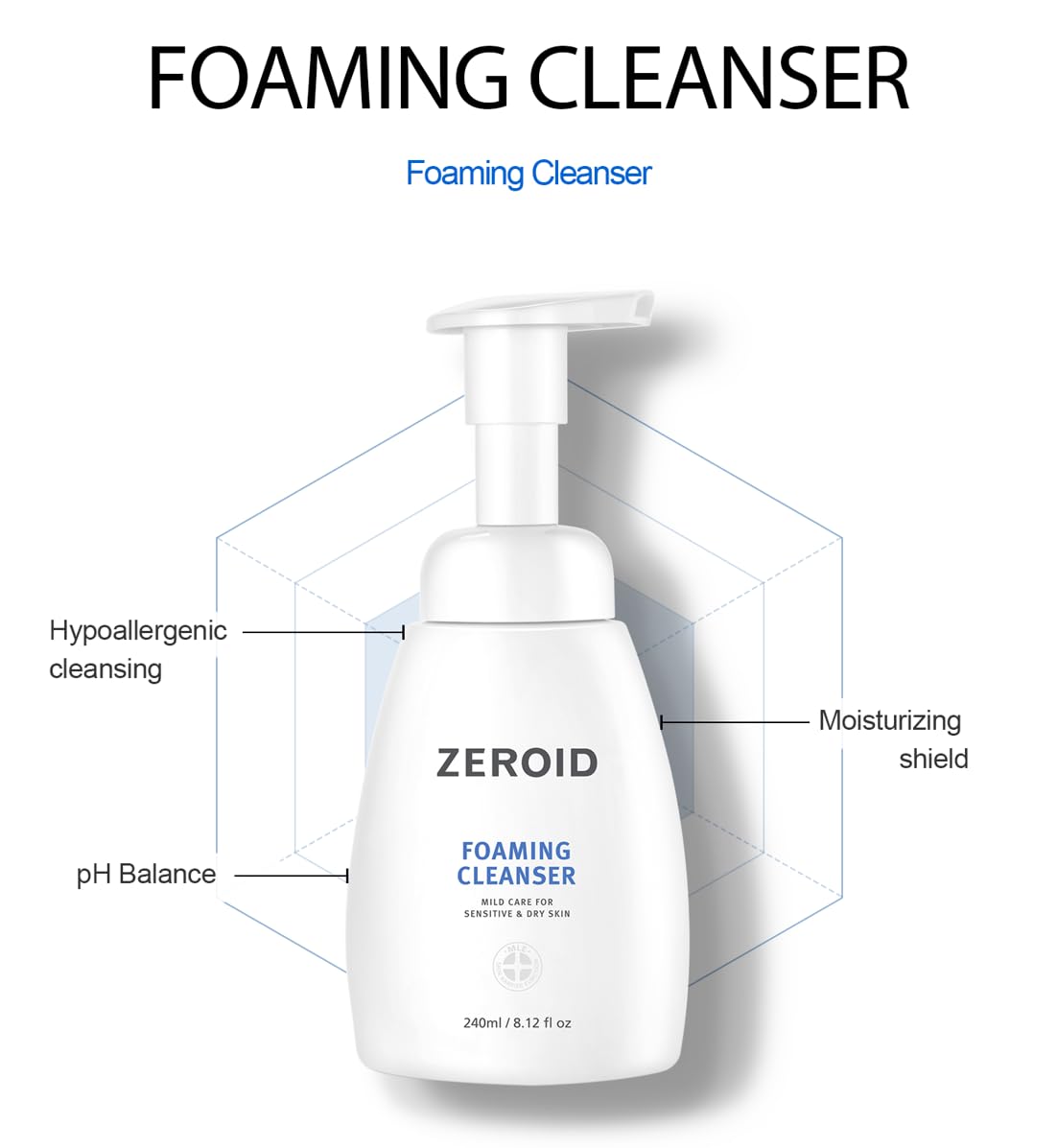 ZEROID Foaming Cleanser lather closeup reveals rich, gentle foam