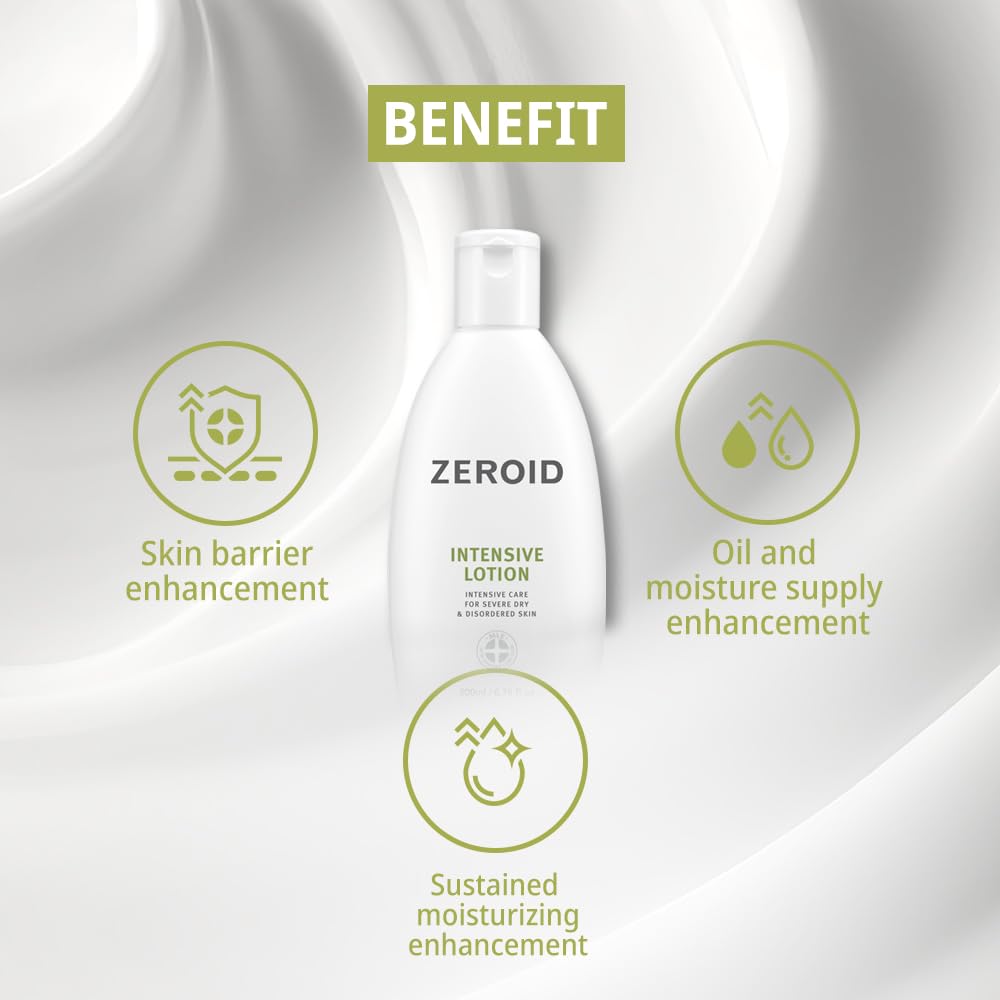 ZEROID Intensive Lotion being applied to hand for daily moisturization.