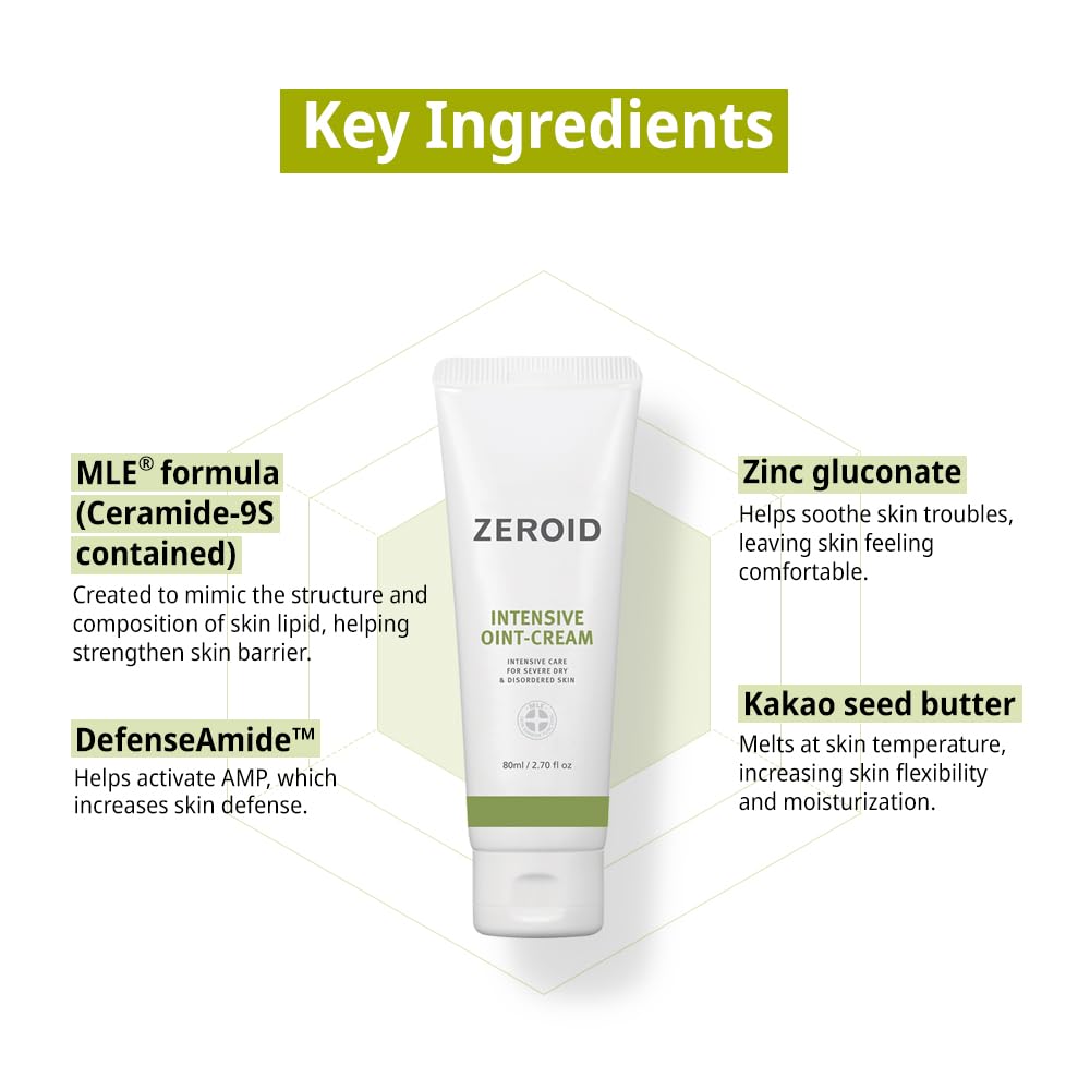 ZEROID Intensive Oint-Cream skin closeup highlighting protective barrier support.