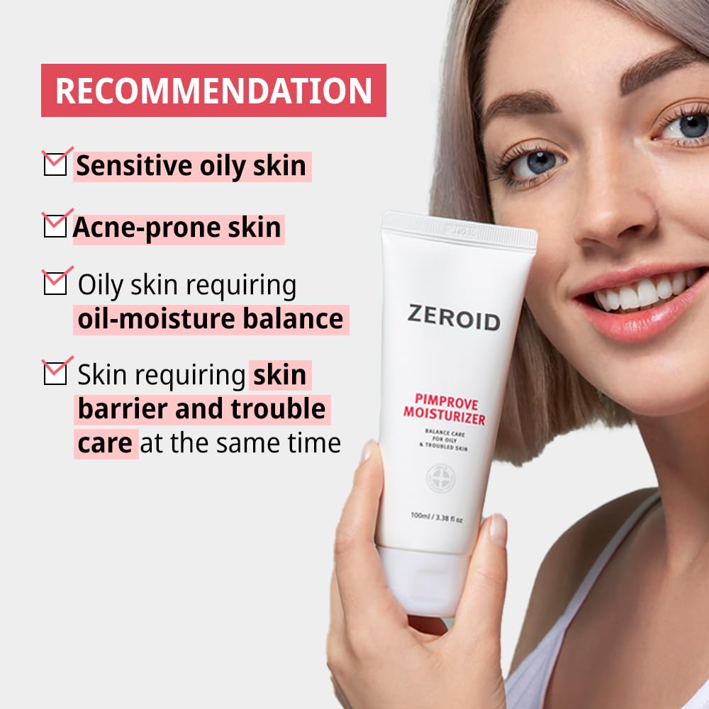 ZEROID Pimprove Moisturizer Cream texture demonstrates balanced oil control for shine-free skin.
