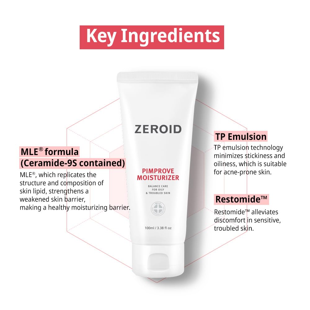 ZEROID Pimprove Moisturizer Cream contributes to less oil and fewer blemishes over weeks.