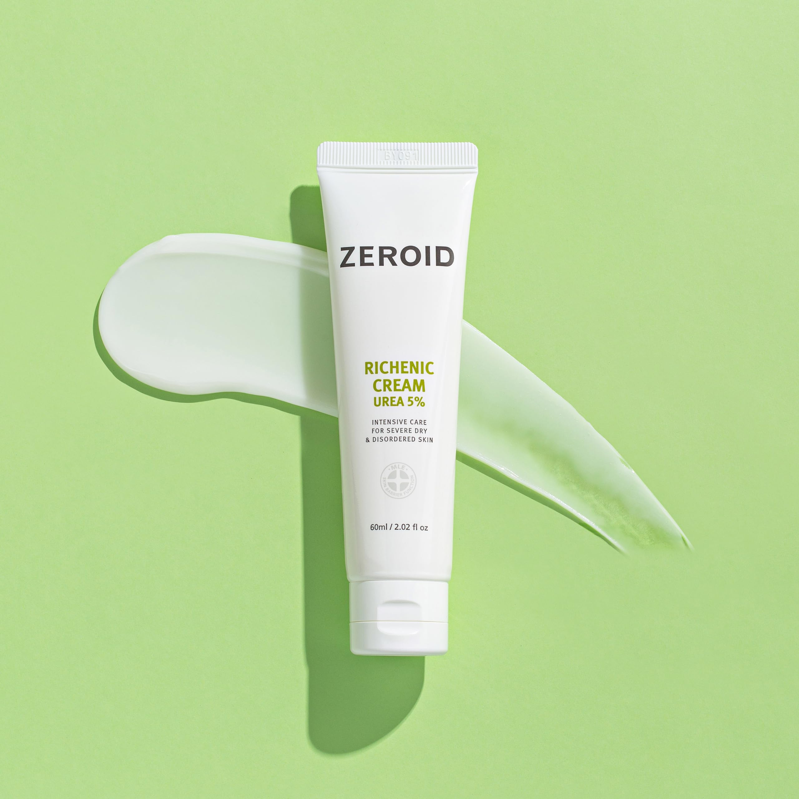 ZEROID Richenic Cream texture swatch indicates rich hydration for dry skin.
