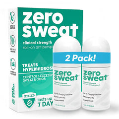 Zerosweat antiperspirant bottle shows long-lasting dryness for busy days.