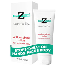 ZeroSweat antiperspirant lotion bottle—long-lasting dryness for hands, feet, and face.
