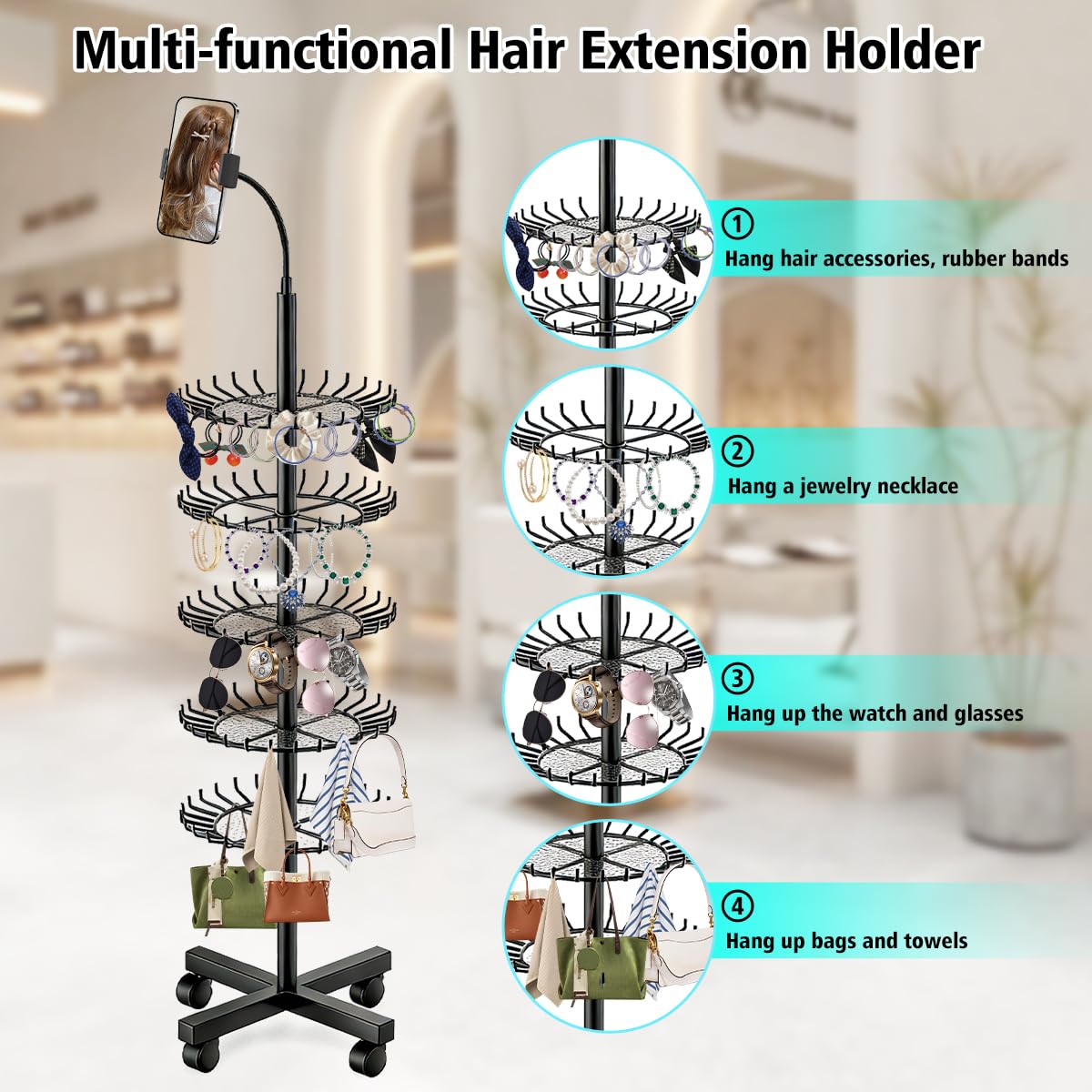 ZERTNROW braiding rack with built-in phone holder for tutorials during sessions