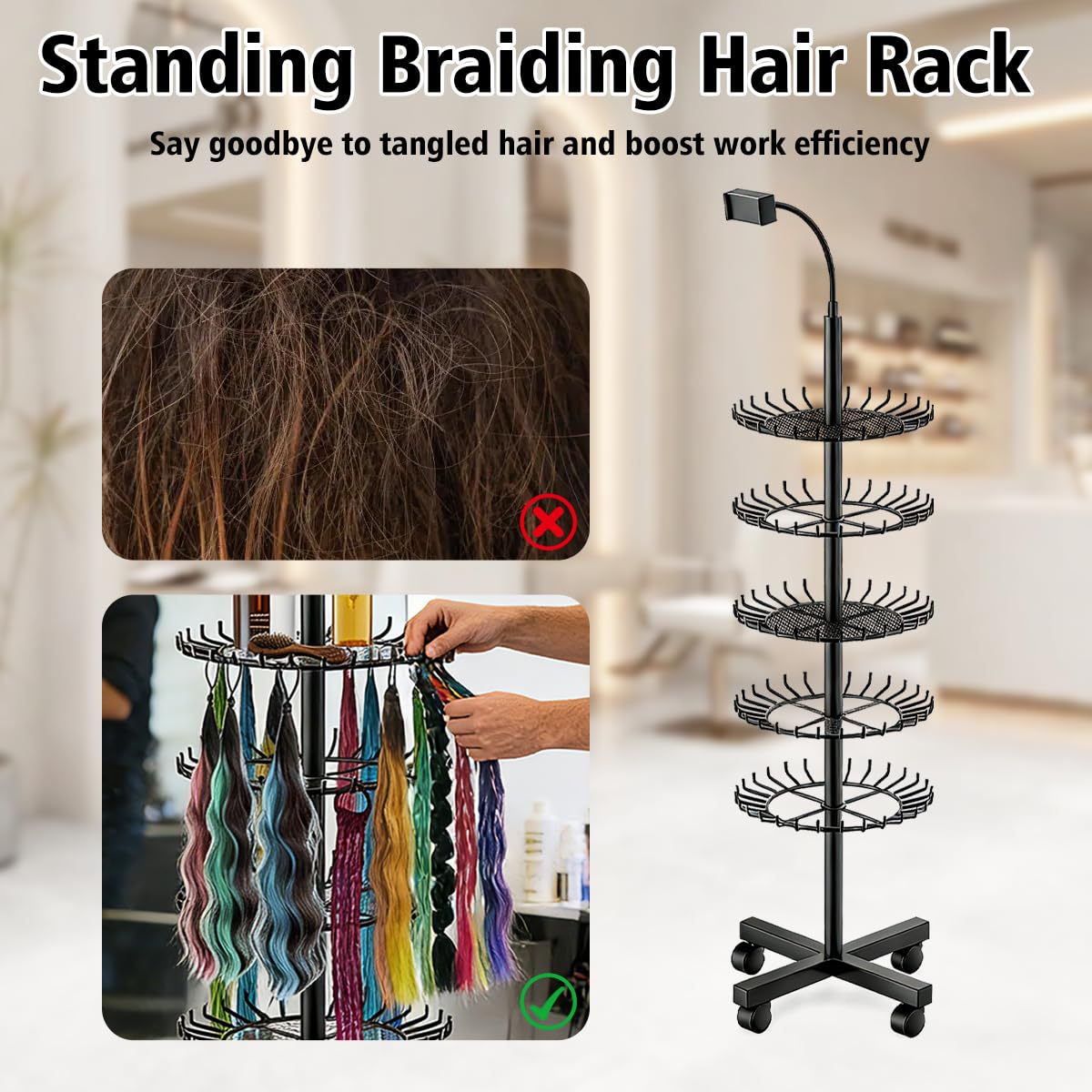 ZERTNROW five-tier braiding rack organizes extensions and tools efficiently