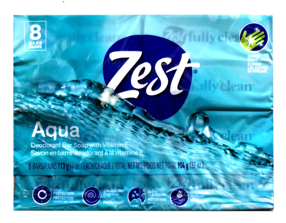 Closeup of Zest Aqua Bar Soap reveals a smooth, moisturizing bar