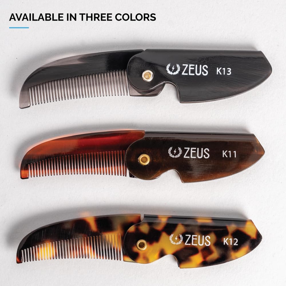 ZEUS 3-pack folding-mustache-comb in black offers versatile grooming options.