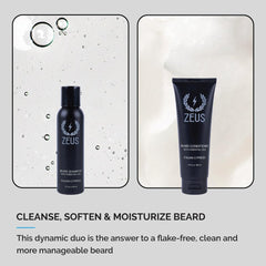 ZEUS beard shampoo bottle with green tea and chamomile for lasting moisture