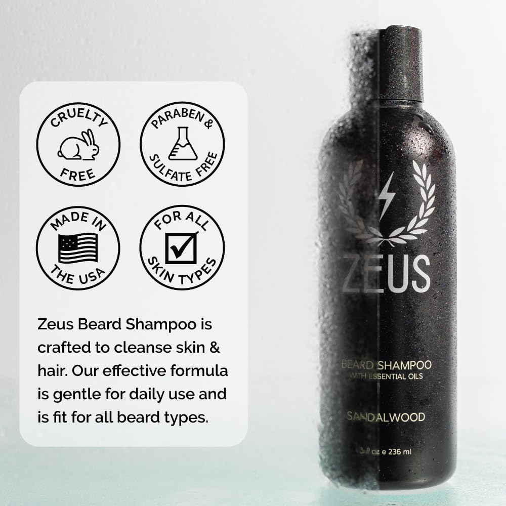 ZEUS Beard Shampoo lather texture demonstrates creamy wash that preserves moisture.