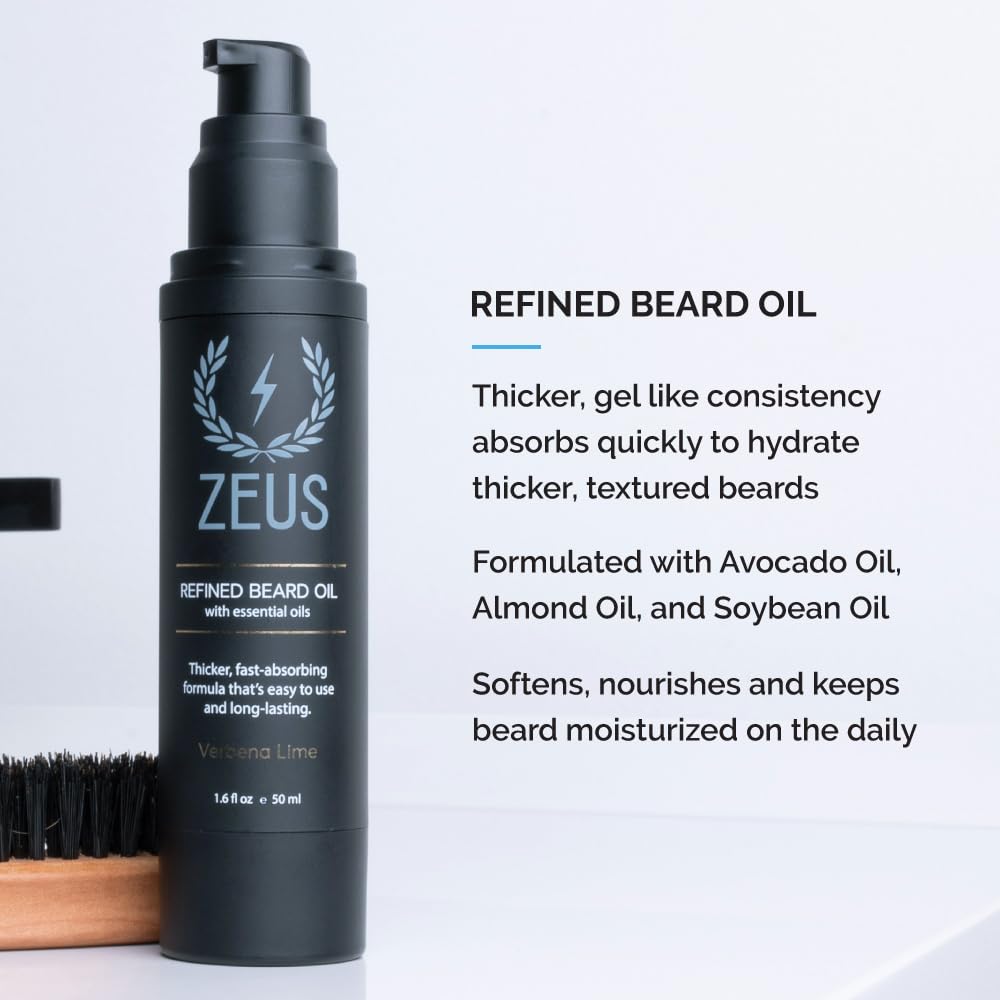 ZEUS Deluxe boar bristle beard brush close-up on warp-resistant pear wood.