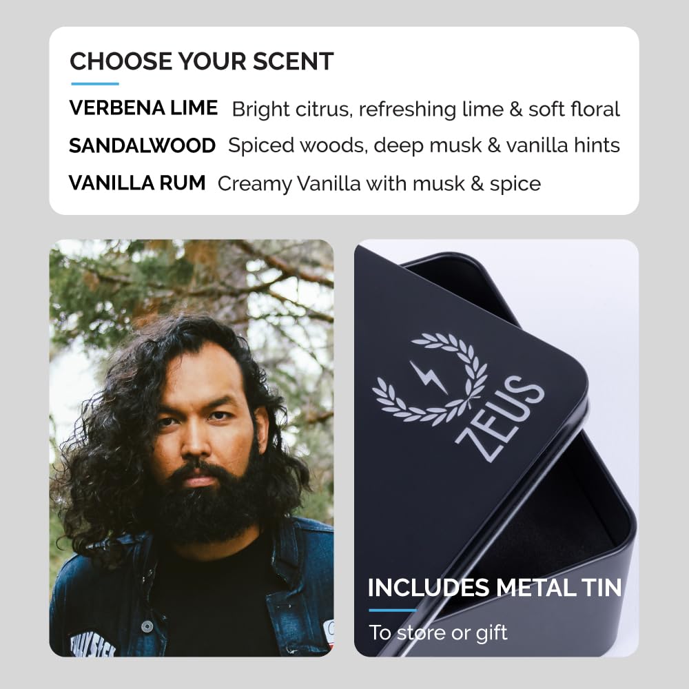 ZEUS Deluxe gift tin for neat storage or gifting of the beard care kit.