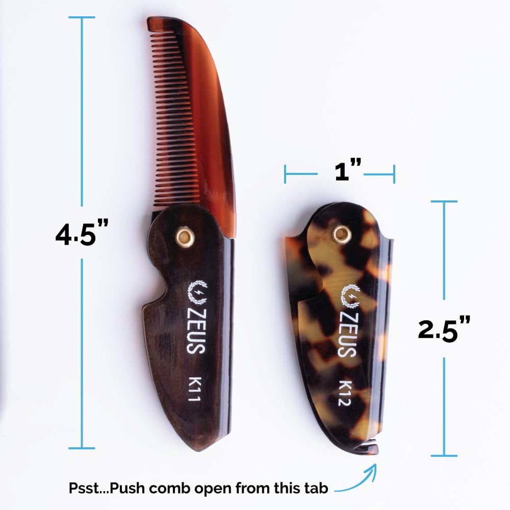 ZEUS handmade-saw-cut folding-comb showcases craftsmanship for beard care.