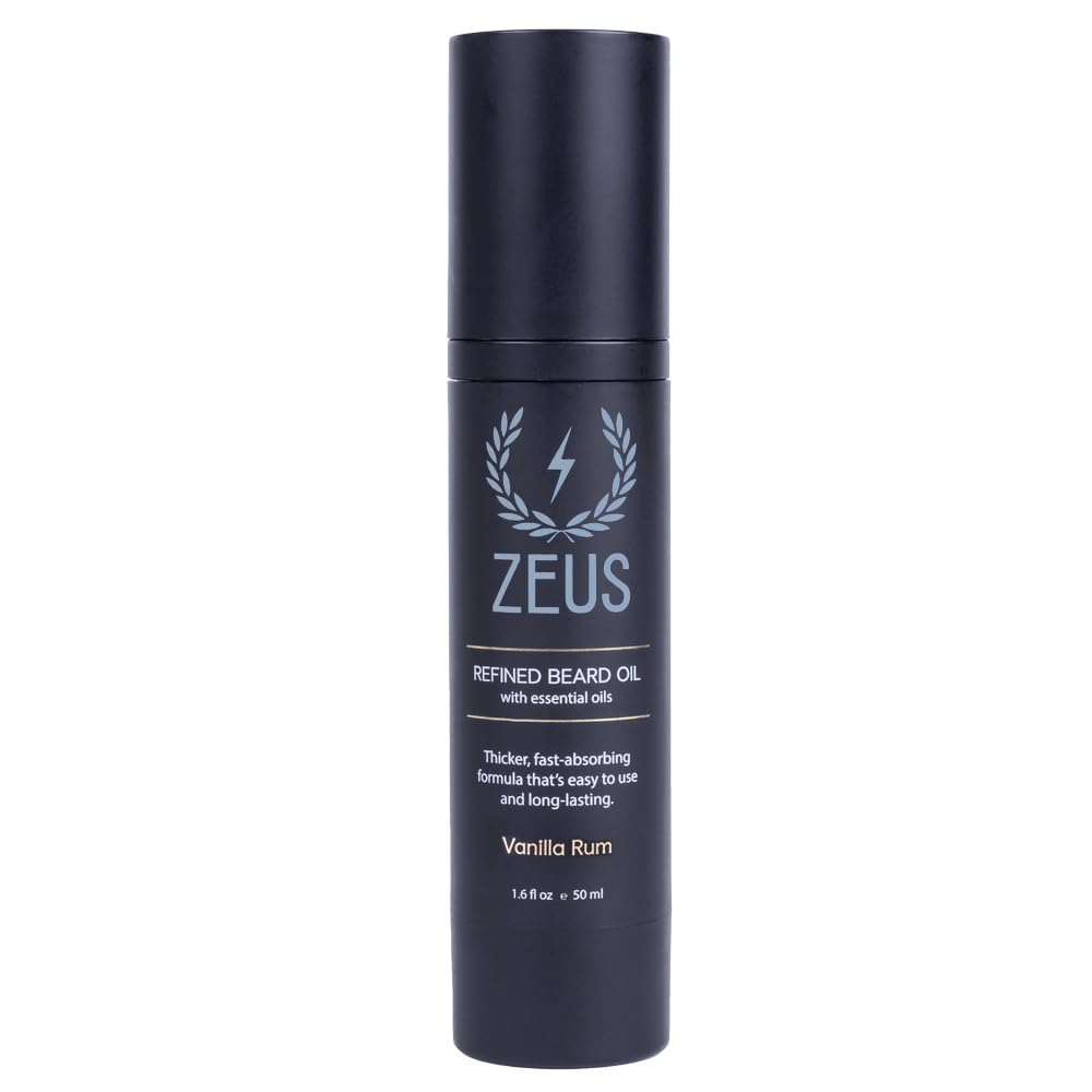 ZEUS Refined Beard Oil bottle with airless pump for precise application