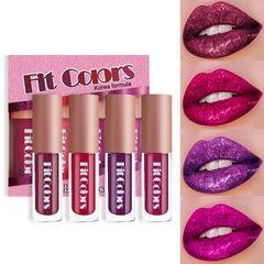 ZEVNI Sumeitang 4-color lipstick set with four glitter shades for versatile everyday looks.
