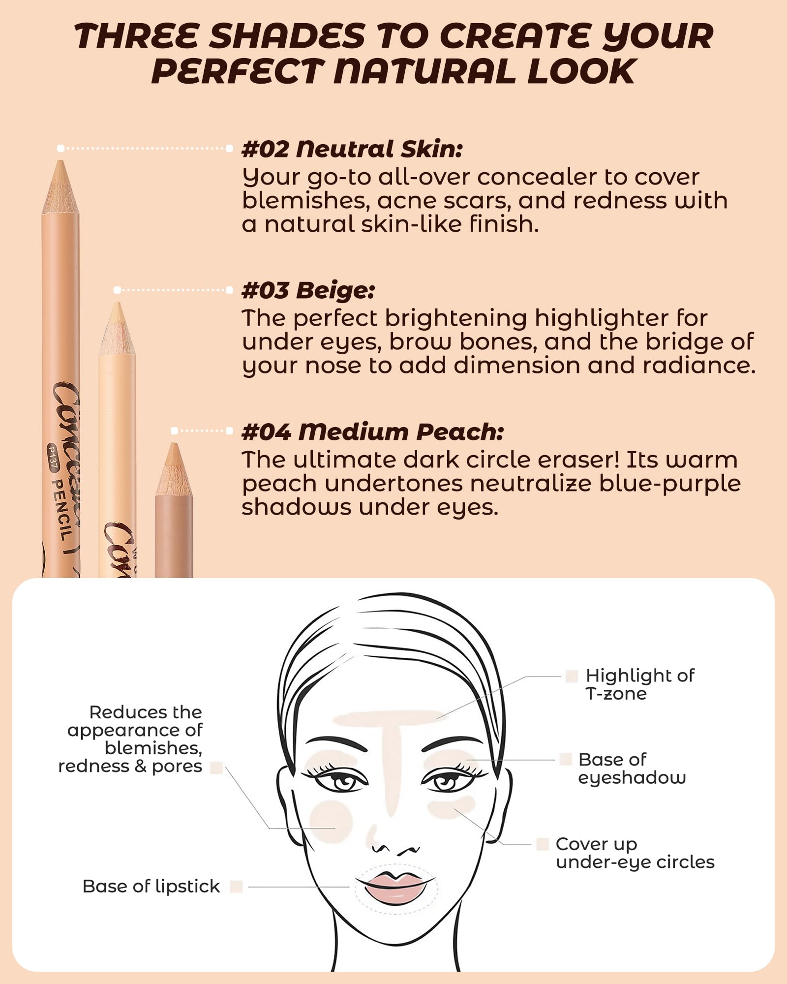 ZEVNI Wonder Concealer Pencil 04 Medium Peach swatch neutralizing dark circles.