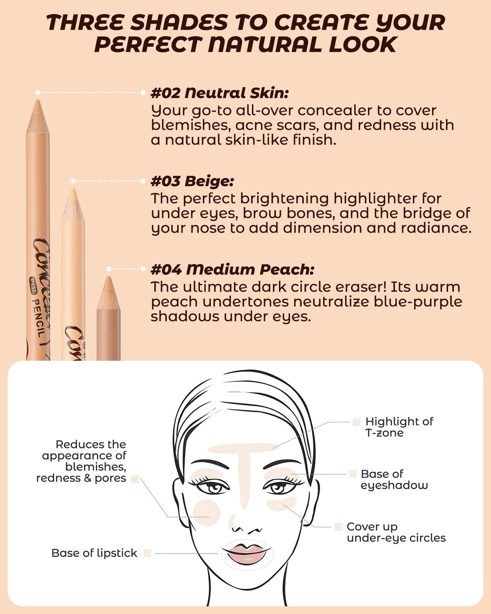 ZEVNI Wonder Concealer Pencil 04 Medium Peach swatch neutralizing dark circles.