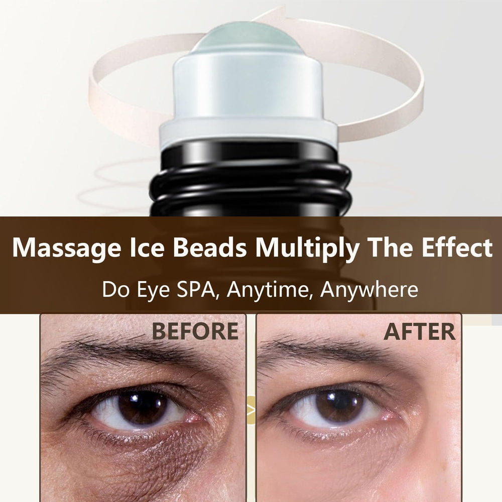 Zevorify Cooling roller in action soothing delicate under-eye skin to reduce puffiness.