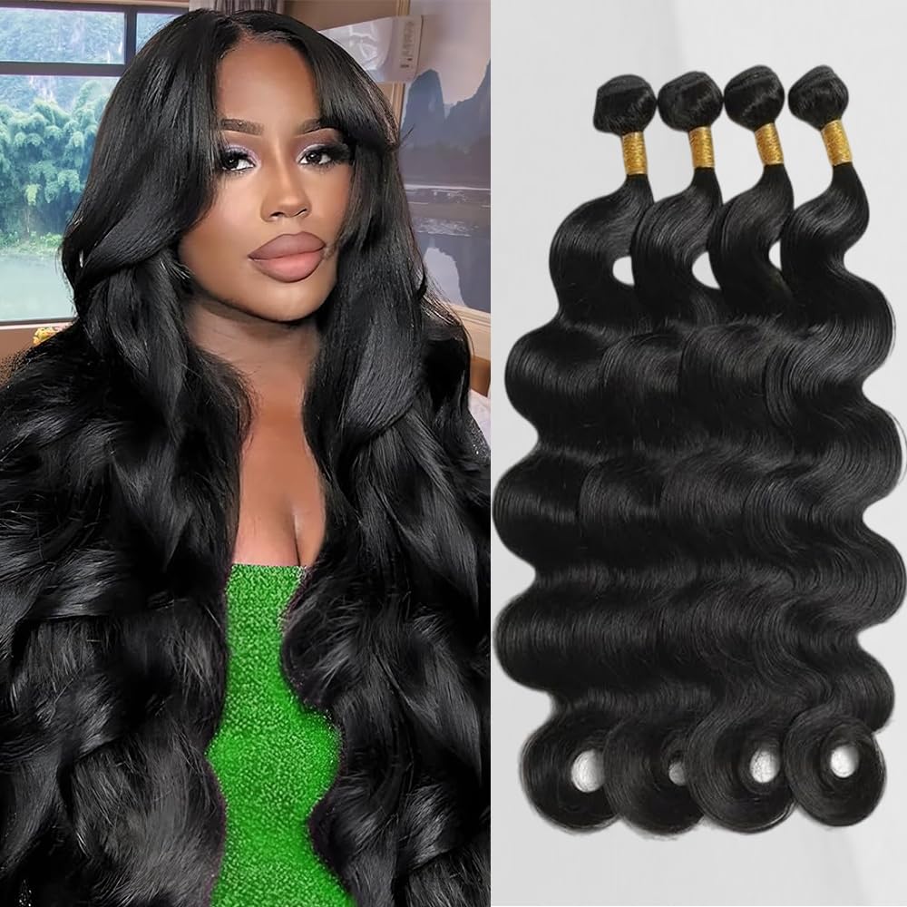ZGWG 12A Body Wave Bundles 16-inch, natural black, seamless blend for dark hair.
