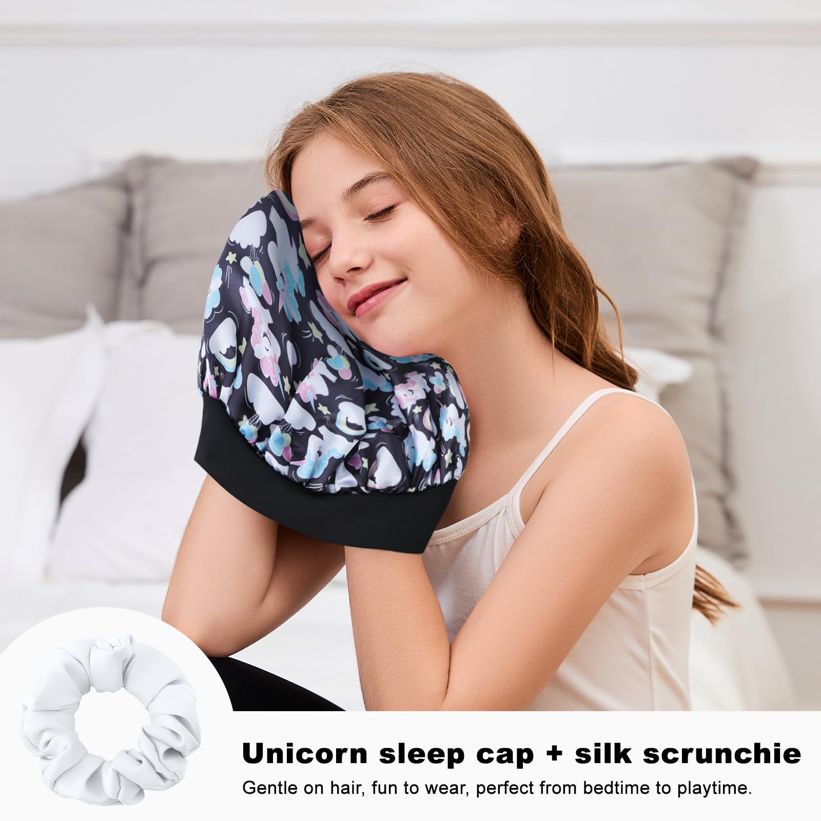 ZHENSILK Kids satin bonnet 30 cm diameter fits most toddlers for comfort.