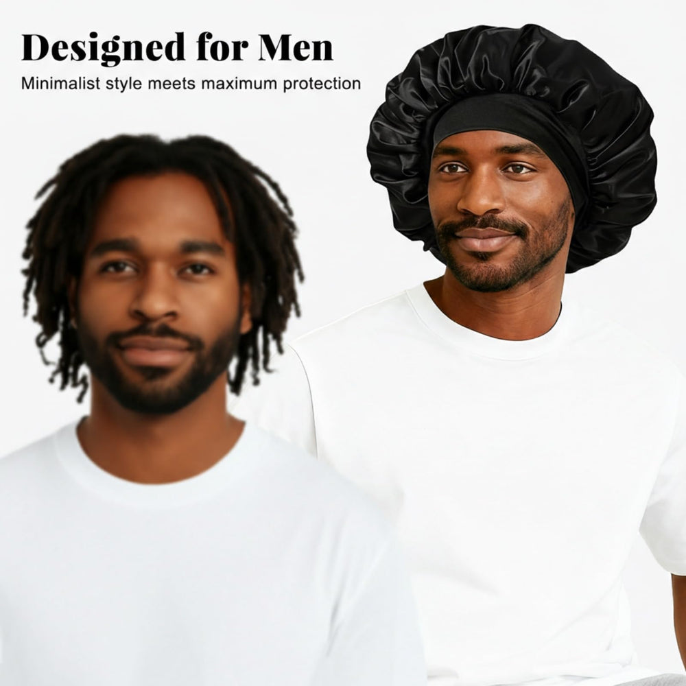 ZHENSILK silk satin bonnet for men in gray shown during sleep with relaxed fit