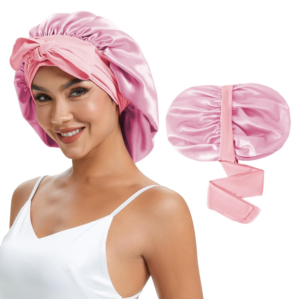 ZHENSILK silk satin bonnet with non-slip band for secure all-night wear.
