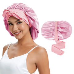 ZHENSILK silk satin bonnet with non-slip band for secure all-night wear.