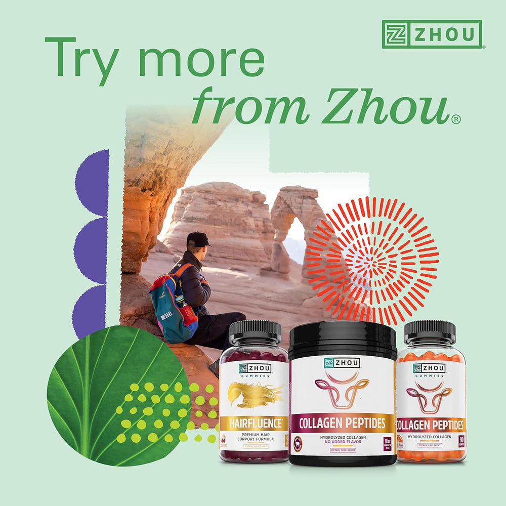 ZHOU Hairfluence bottle on a clean vanity for daily use.