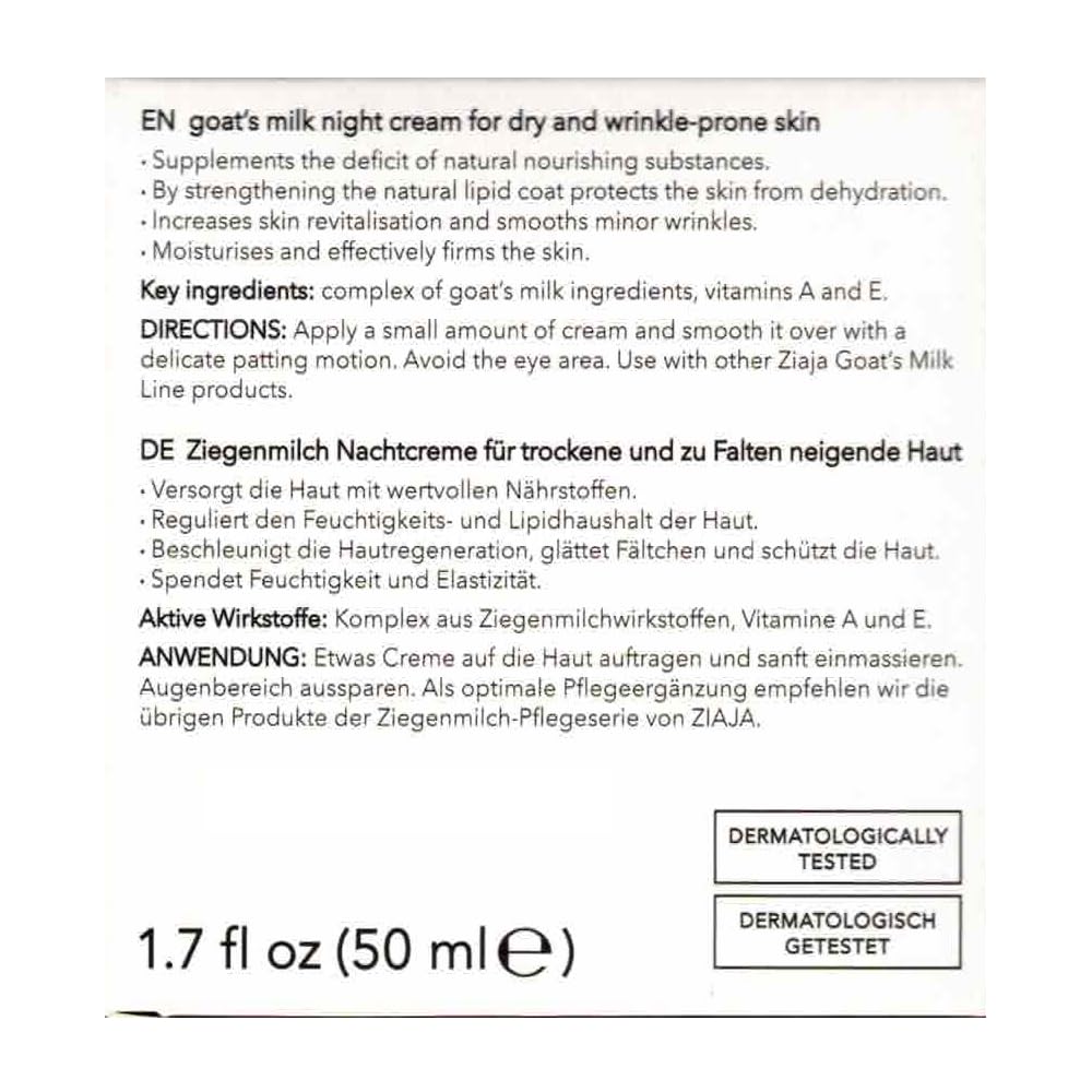 Ziaja Goat's Milk Night Cream ingredient provitamin B5 emphasizes soothing hydration