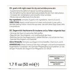 Ziaja Goat's Milk Night Cream ingredient provitamin B5 emphasizes soothing hydration